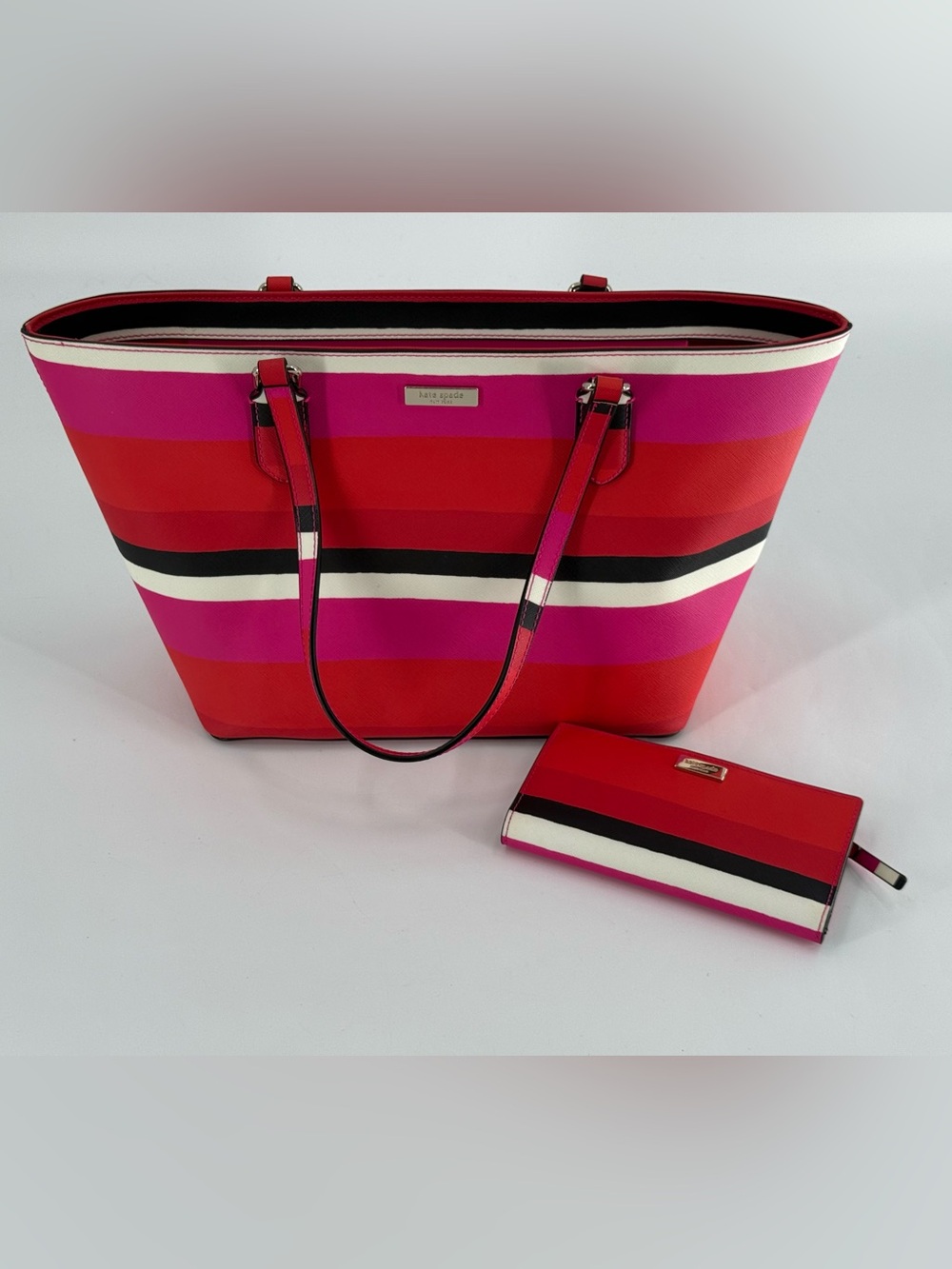 Kate Spade Laurel Way Bonita Stripe Tote Bag &‎ Matching Wallet Set
